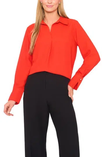 Halogen ® Tonal Stripe Collared Split Neck Top In Orange
