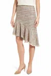 Halogen Tweed Asymmetrical Fringe Hem Midi Skirt In Multicolor In Multi