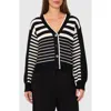 Halogen ® Variegated Stripe Cotton Blend Cardigan In Rich Black Stripes