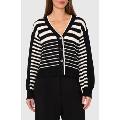 Halogen ® Variegated Stripe Cotton Blend Cardigan In Rich Black Stripes