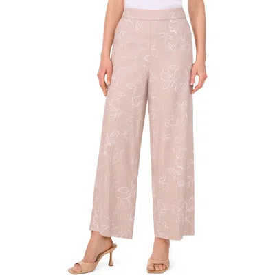 Halogen ® Wide Leg Linen Blend Pants In Oxford Beige Floral
