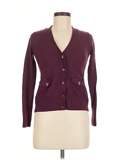 Pre-owned Halogen Wool Cardigan Sweater In Burgundy