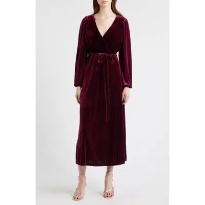 Halogen ® Wrap Front Long Sleeve Velvet Maxi Dress In Brown