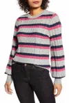 Halogen X Atlantic-pacific Striped Cable Knit Lovely Stripe Sweater In Pink, Grey In Multi