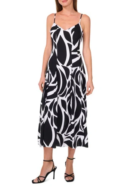 Halogenr Halogen(r) Abstract Floral Godet Pleat Dress In Rich Black