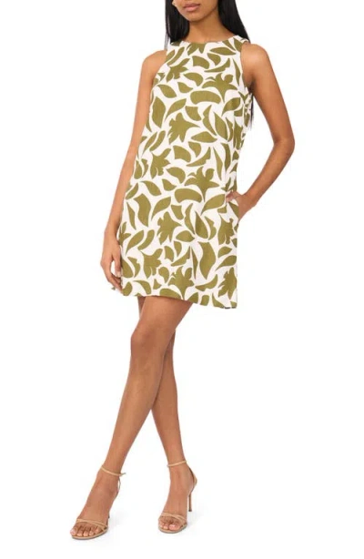 Halogenr Halogen(r) Abstract Print Linen Blend Trapeze Minidress In Olive Moss