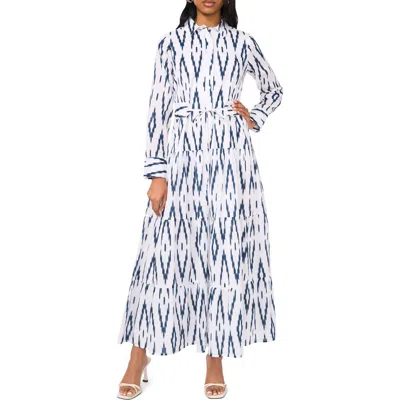 Halogenr Halogen(r) Abstract Print Long Sleeve Tiered Cotton Maxi Shirtdress In Mineral Blue
