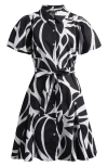 Halogenr Halogen(r) Abstract Print Short Sleeve Cotton Shirtdress In Black