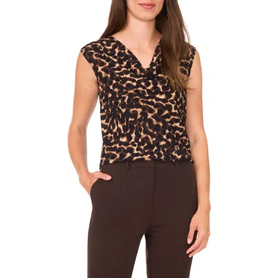 Halogenr Halogen(r) Animal Print Cowl Neck Sleeveless Top In Brown