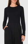 Halogenr Halogen(r) Button Cuff Cotton Blend Sweater In Black