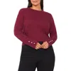 Halogenr Halogen(r) Button Cuff Cotton Blend Sweater In Burgundy