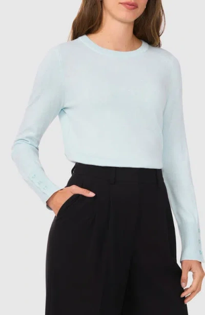 Halogenr Halogen(r) Button Cuff Crewneck Sweater In Iced Aqua