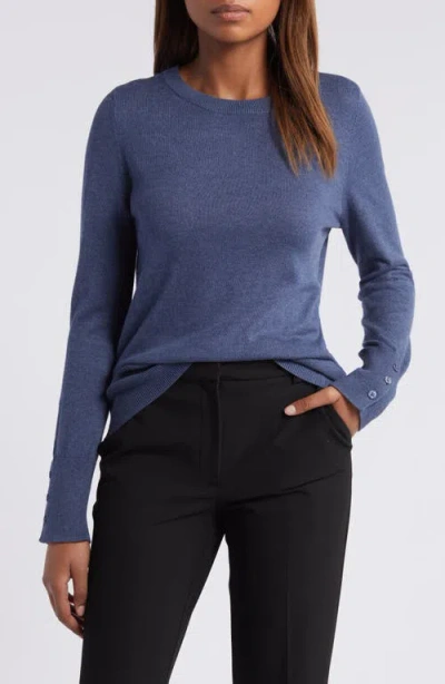 Halogenr Halogen(r) Button Cuff Crewneck Sweater In Vintage Indigo Blue