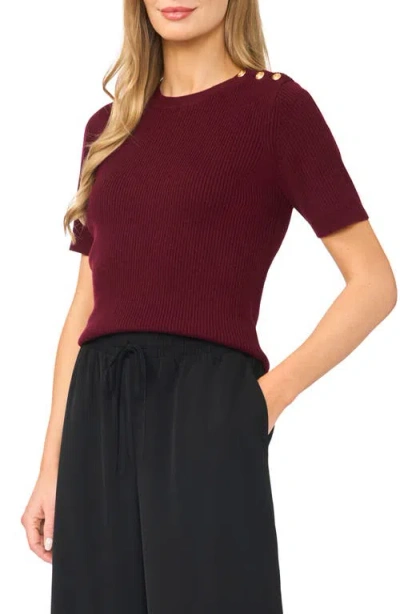 Halogenr Halogen(r) Button Shoulder Rib Short Sleeve Sweater In Rich Burgundy