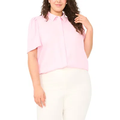 Halogenr Halogen(r) Button-up Puff Sleeve Top In Pink