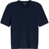 Halogenr Halogen(r) Cable Knit Cotton Button Front Cardigan In Blue