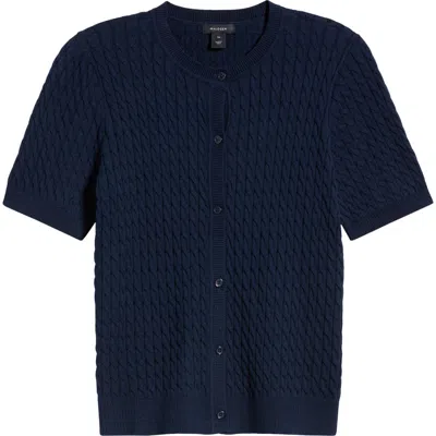 Halogenr Halogen(r) Cable Knit Cotton Button Front Cardigan In Blue