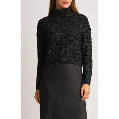 Halogenr Halogen(r) Cable Knit Turtleneck Sweater In Black Lurex