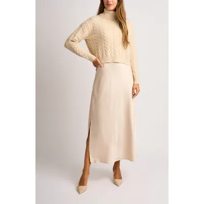 Halogenr Halogen(r) Cable Knit Turtleneck Sweater In Shine Vanila