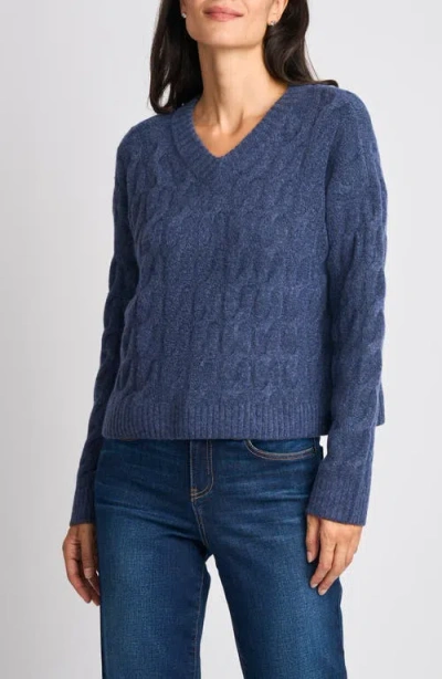 Halogenr Halogen(r) Cable Knit V-neck Sweater In Blue