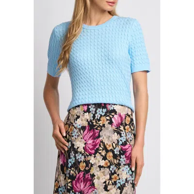 Halogenr Halogen(r) Cable Stitch Short Sleeve Crewneck Sweater In Blue