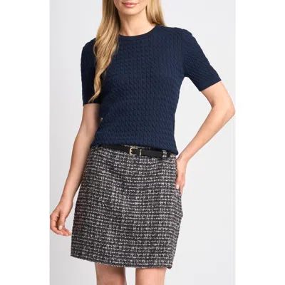 Halogenr Halogen(r) Cable Stitch Short Sleeve Crewneck Sweater In Blue