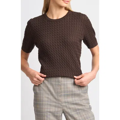 Halogenr Halogen(r) Cable Stitch Short Sleeve Crewneck Sweater In Brown
