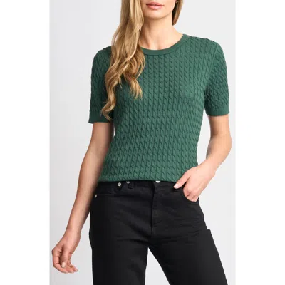 Halogenr Halogen(r) Cable Stitch Short Sleeve Crewneck Sweater In Green