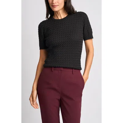 Halogenr Halogen(r) Cable Stitch Short Sleeve Crewneck Sweater In Rich Black