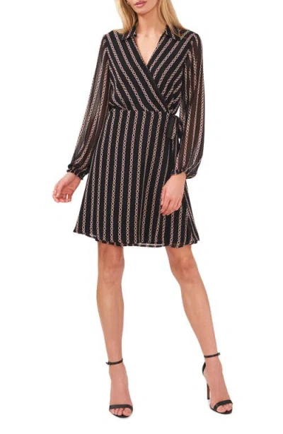 Halogenr Halogen(r) Chain Print Faux Wrap Shirtdress In Chain Black/rust