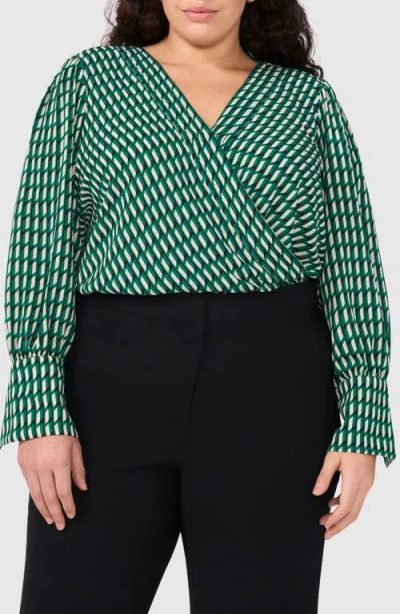 Halogenr Halogen(r) Check Print Faux Wrap Top In Holly Green