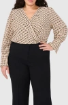 Halogenr Halogen(r) Check Print Faux Wrap Top In Taupe