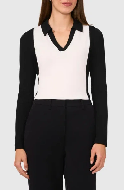 Halogenr Halogen(r) Colorblock Johnny Collar Top In Rich Black