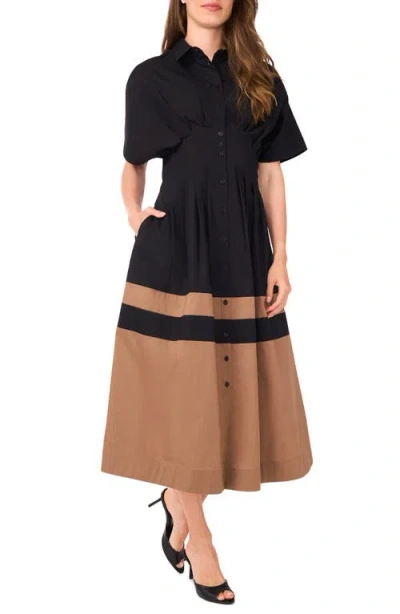 Halogenr Halogen(r) Colorblock Pleated Cotton Poplin Shirtdress