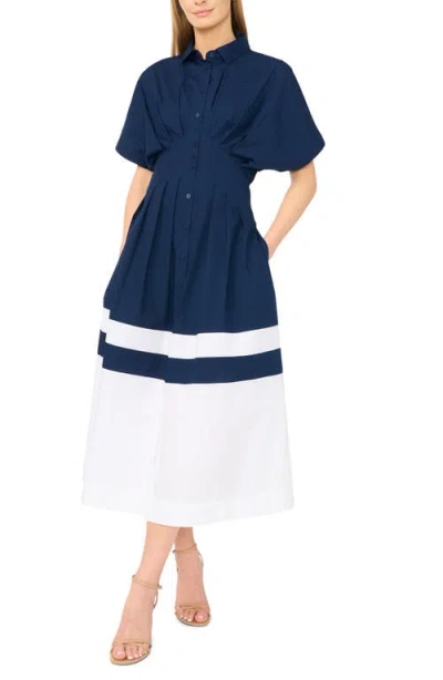 Halogenr Halogen(r) Colorblock Pleated Cotton Poplin Shirtdress In Blue