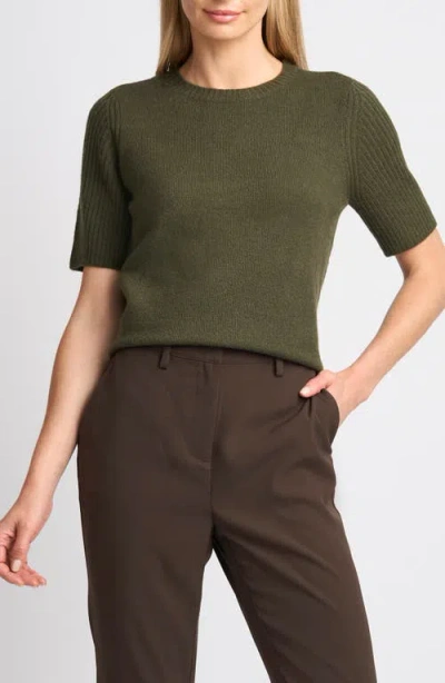 Halogenr Halogen(r) Contrast Ribbed Sleeve Sweater In Green