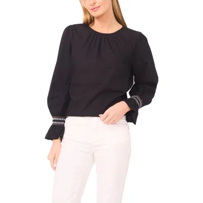 Halogenr Halogen(r) Contrast Smocked Cuff Top In Black