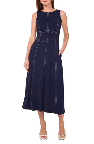 Halogenr Halogen(r) Contrast Topstitch Sleeveless Midi Dress In Classic Navy