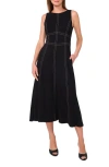 Halogenr Halogen(r) Contrast Topstitch Sleeveless Midi Dress In Rich Black