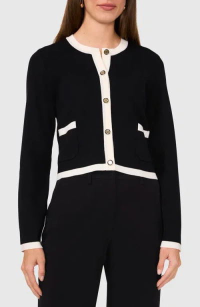 Halogenr Halogen(r) Contrast Trim Cardigan In Rich Black