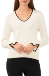 Halogenr Halogen(r) Contrast Trim Sweater In Antique White/rich Black