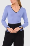 Halogenr Halogen(r) Contrast Trim Sweater In Blue Blossom