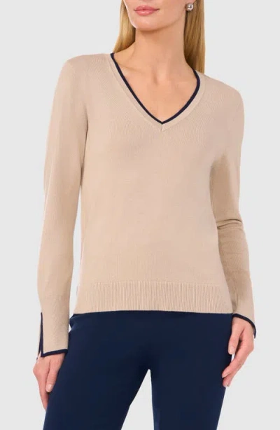 Halogenr Halogen(r) Contrast Trim Sweater In Coastal Beige