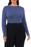 Halogenr Halogen(r) Crewneck Long Sleeve Knit Top In Vintage Indigo Blue