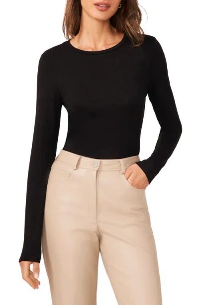 Halogenr Halogen(r) Crewneck Long Sleeve T-shirt In Rich Black 060