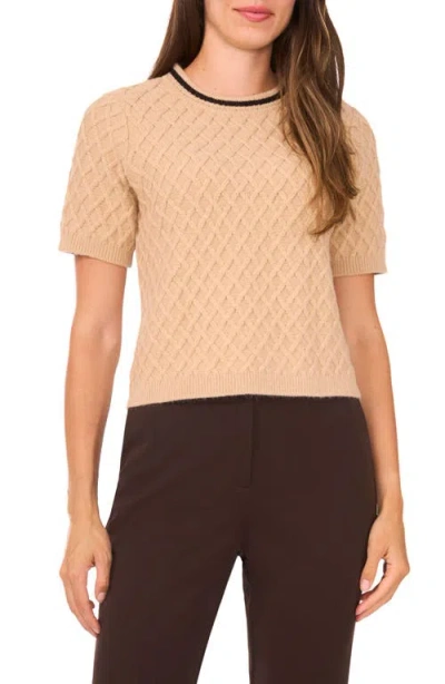 Halogenr Halogen(r) Diamond Stitch Short Sleeve Sweater In Brown