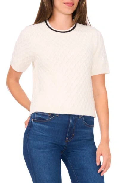 Halogenr Halogen(r) Diamond Stitch Short Sleeve Sweater In White