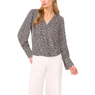 Halogenr Halogen(r) Dot Flower Print Long Sleeve Wrap Top In Brown