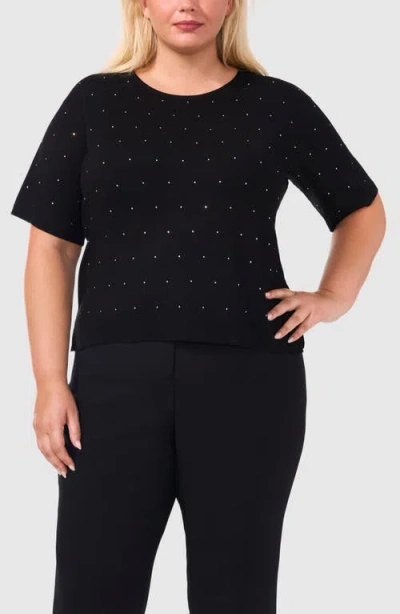 Halogenr Halogen(r) Embellished Short Sleeve Sweater In Rich Black