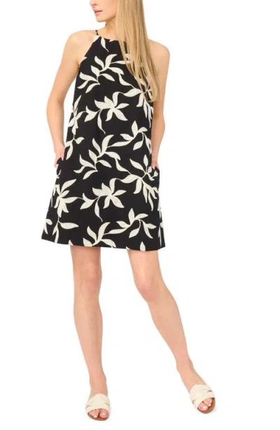 Halogenr Halogen(r) Embroidered Leaf Print Cotton A-line Sundress In Black